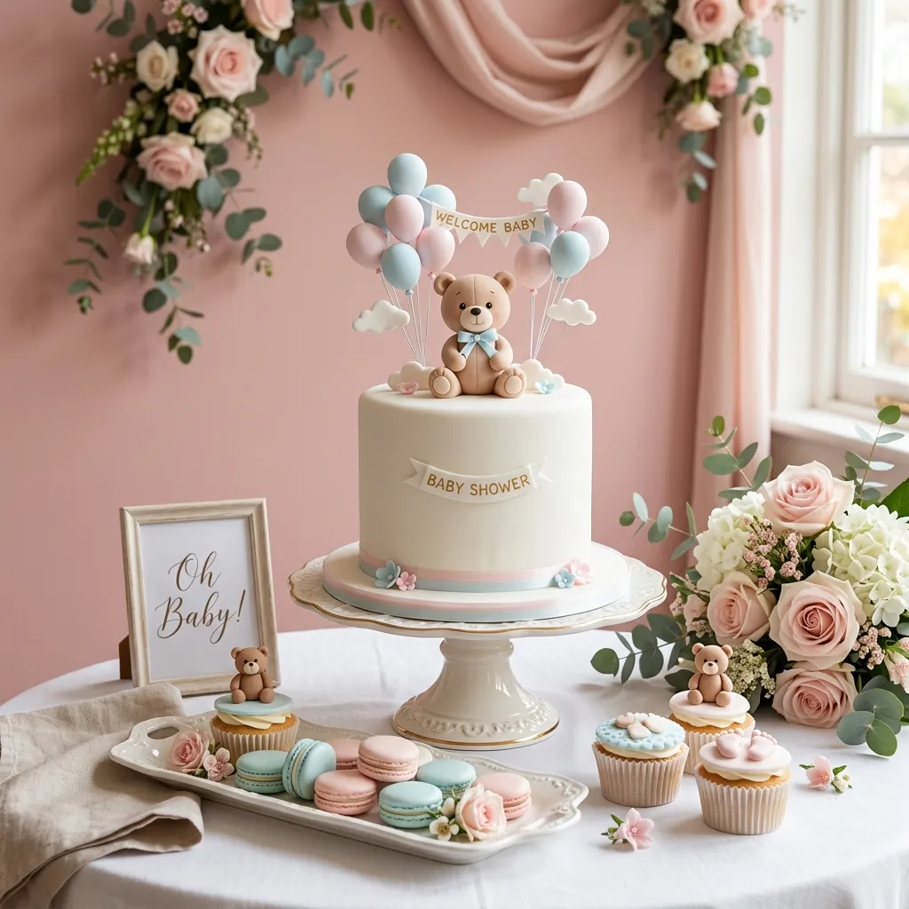 Bolo de baby shower com flores secas no Luxemburgo