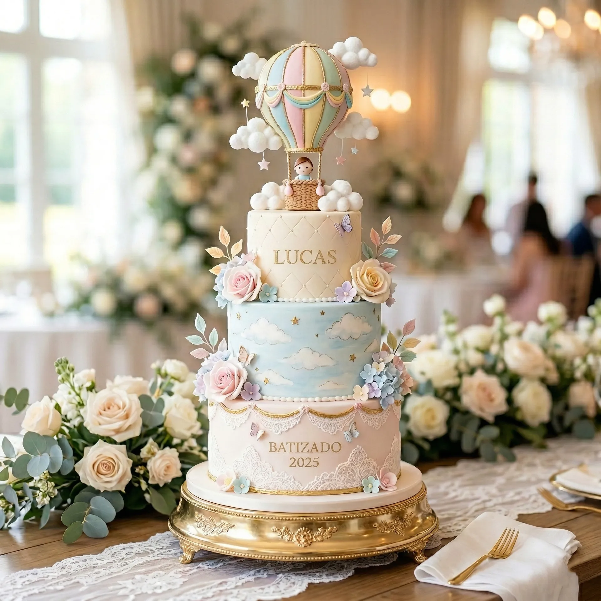Bolo de batizado com balão de ar quente em Bertrange