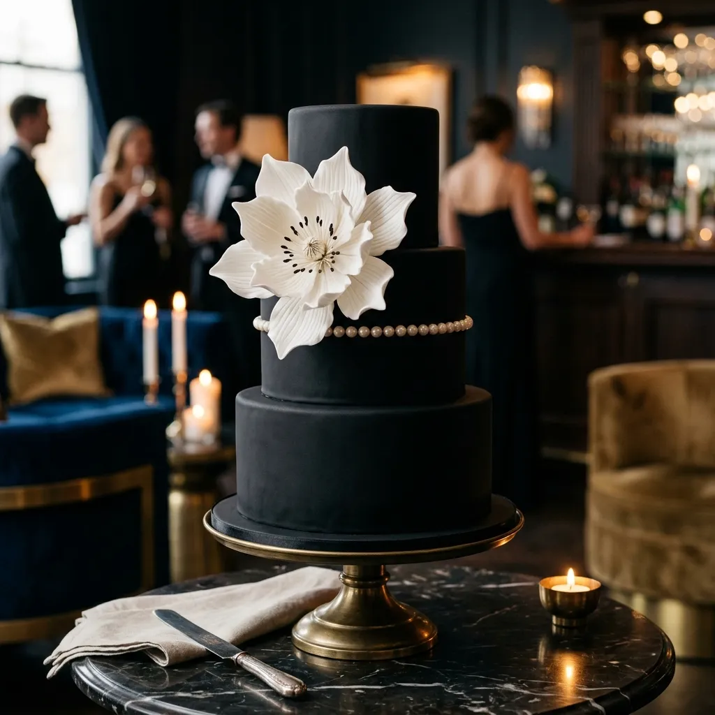 Bolo de casamento black tie sofisticado