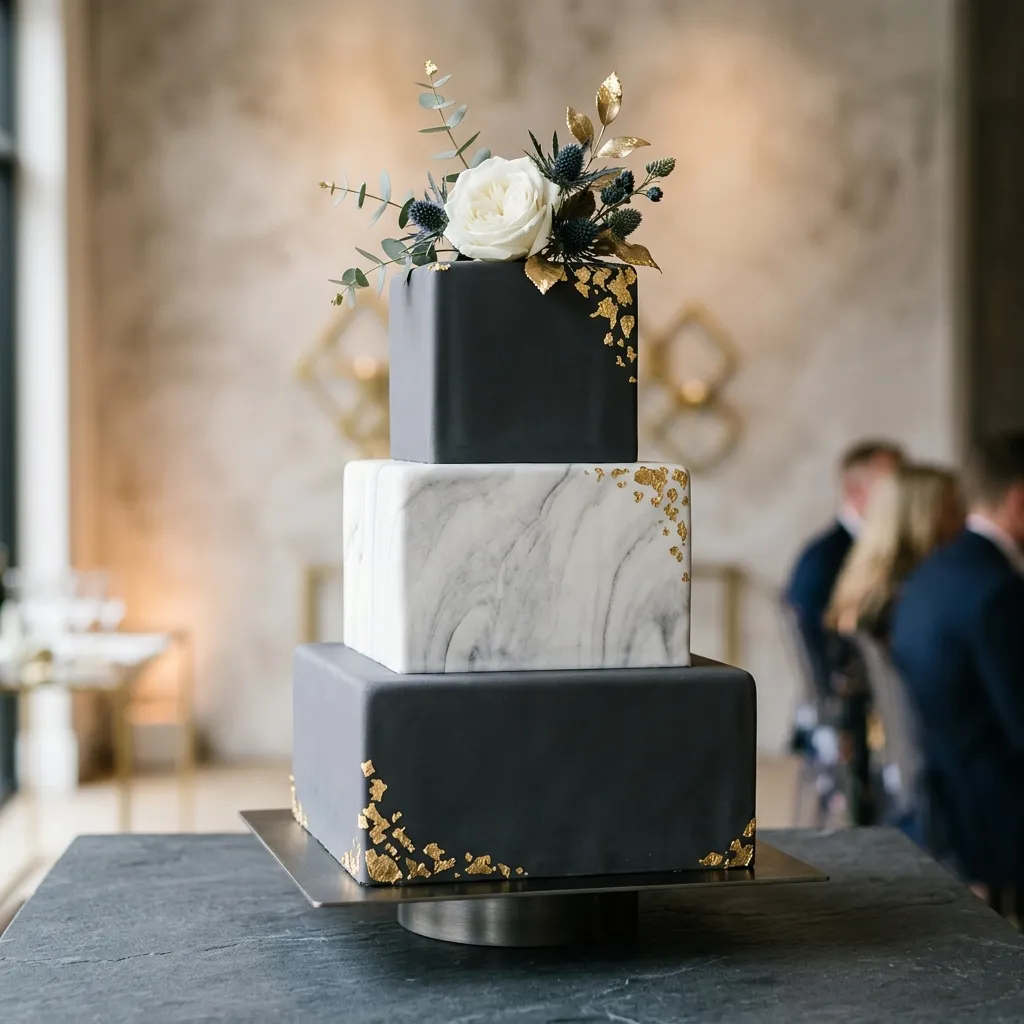 Bolo de casamento moderno com geometria no Luxemburgo