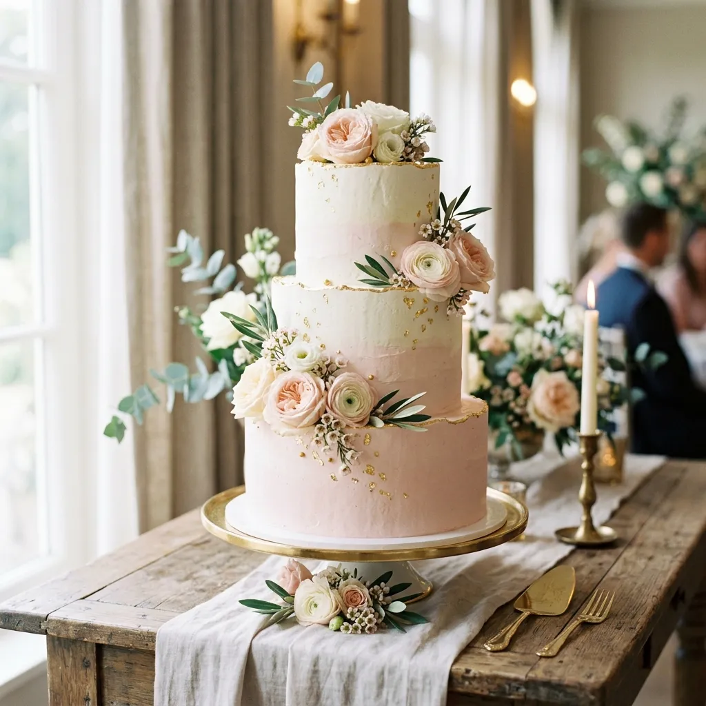 Bolo de casamento romântico com flores no Luxemburgo