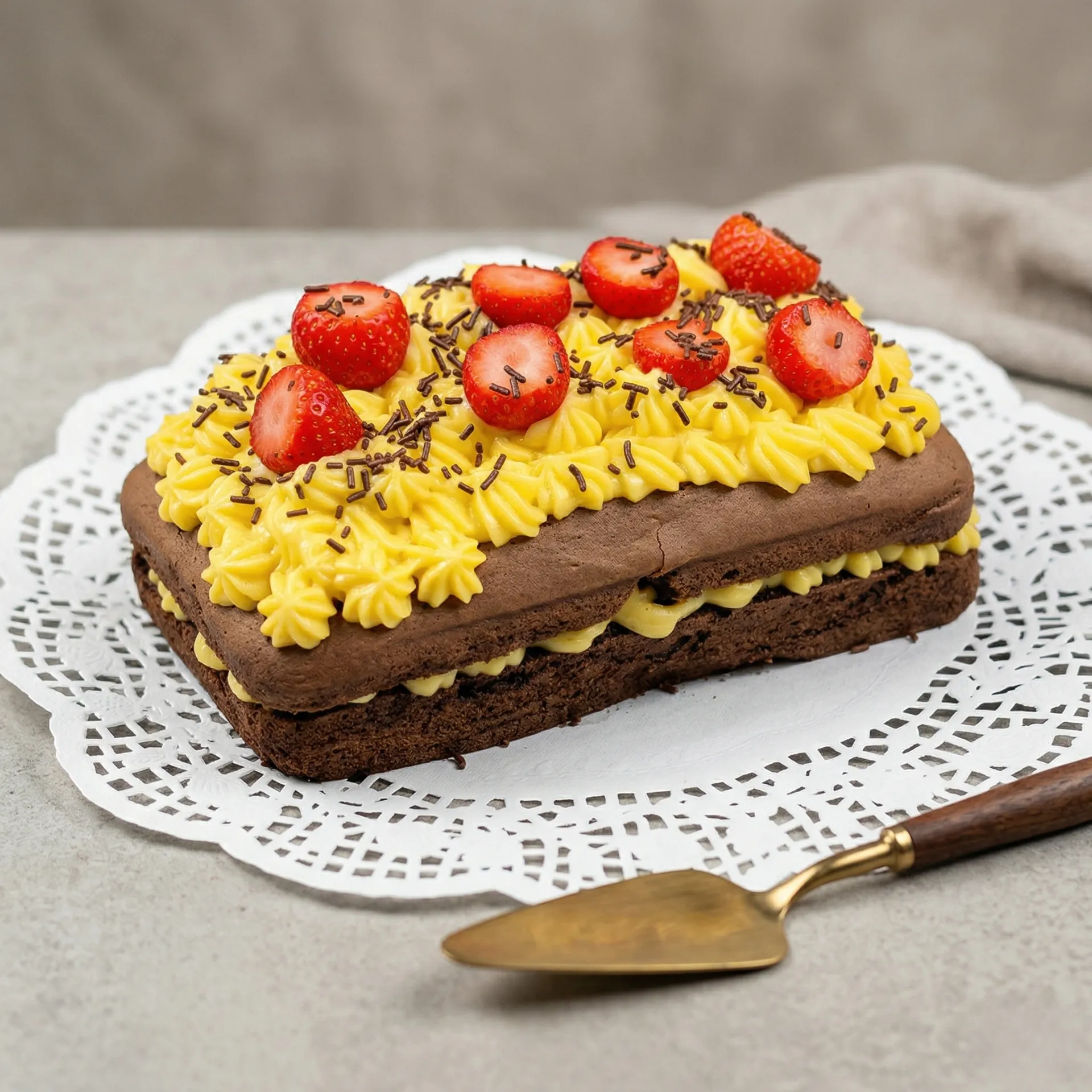 Bolo choco-baunilha com recheio de brigadeiro de leite ninho no Luxemburgo