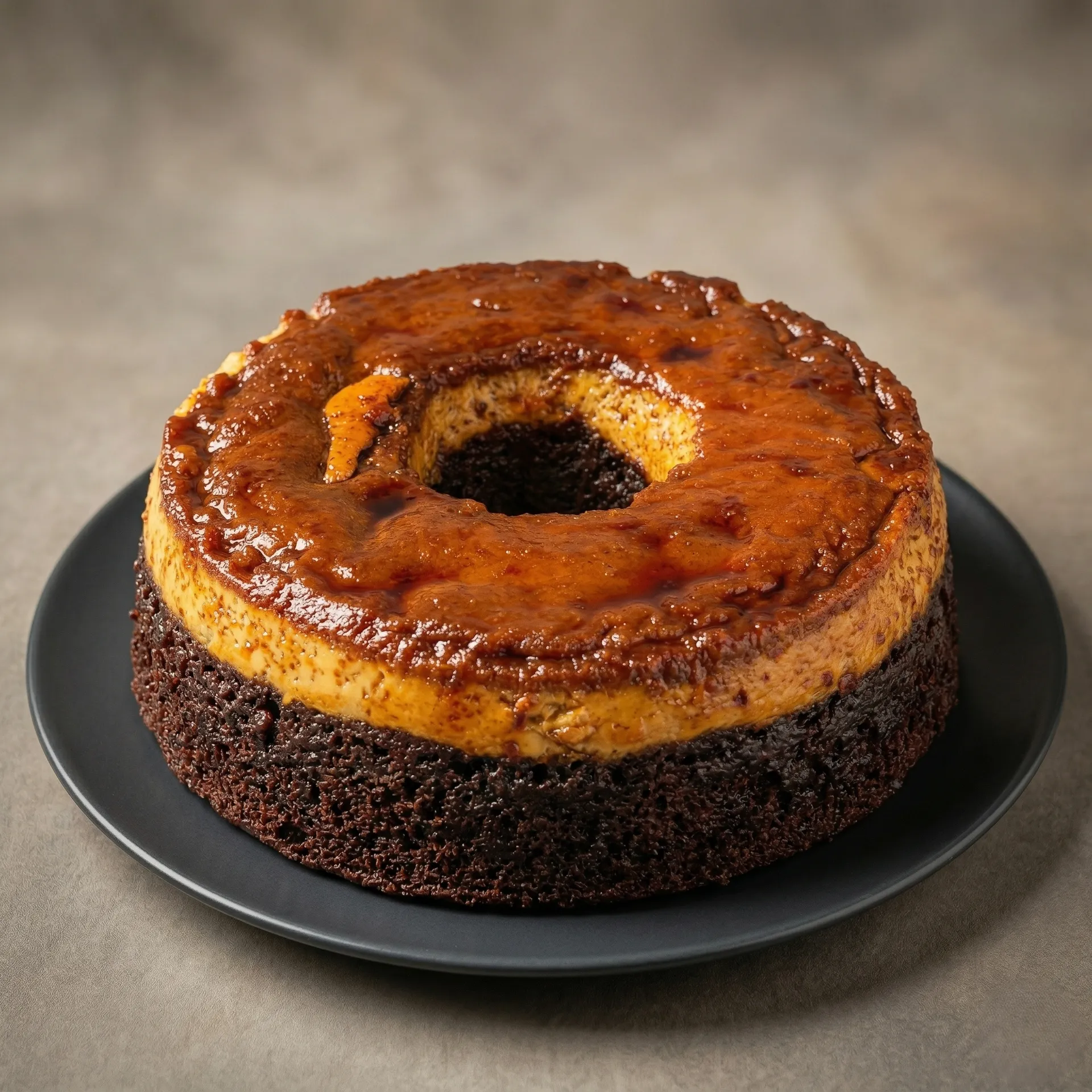 Bolo pudim de chocolate e flan no Luxemburgo